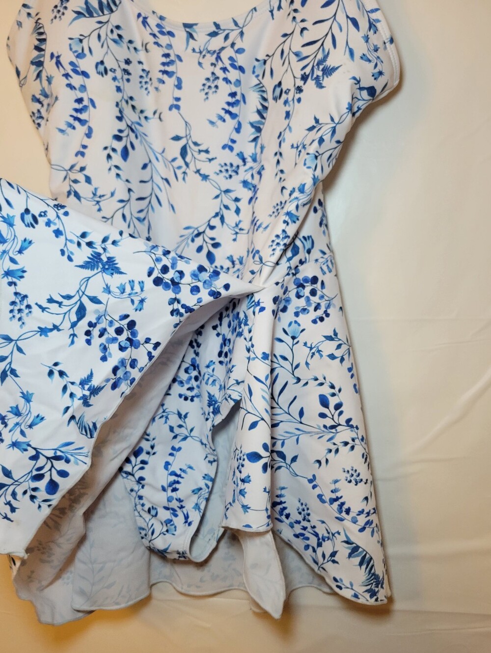 White & Blue Floral One-Piece Swimsuit Dress - Picture 2 of 5